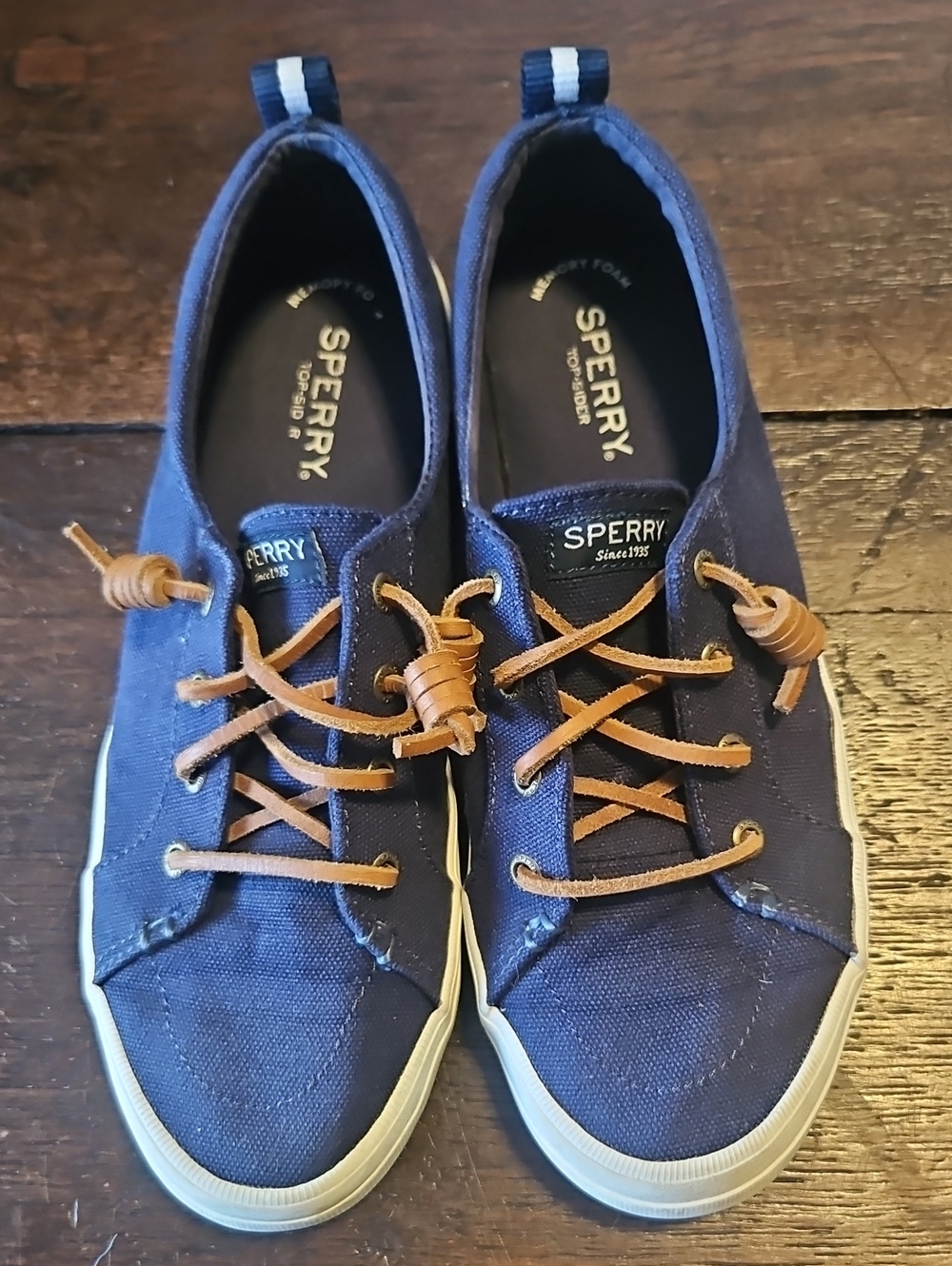 Sperry Women's Navy Canvas Boat Shoes with Tan Laces